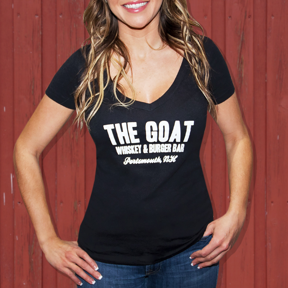 The Goat – Women’s V-neck Tee – The Goat Bar and Grill, Hampton NH ...
